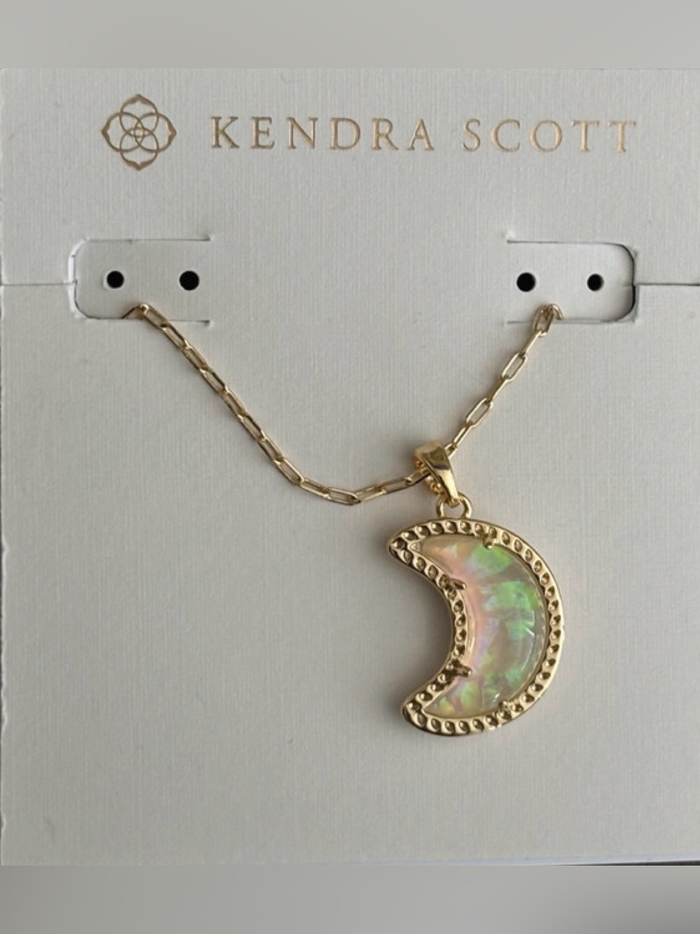 KENDRA SCOTT White Opalescent Celestial Quarter Moon Pendant Necklace NEW NWT